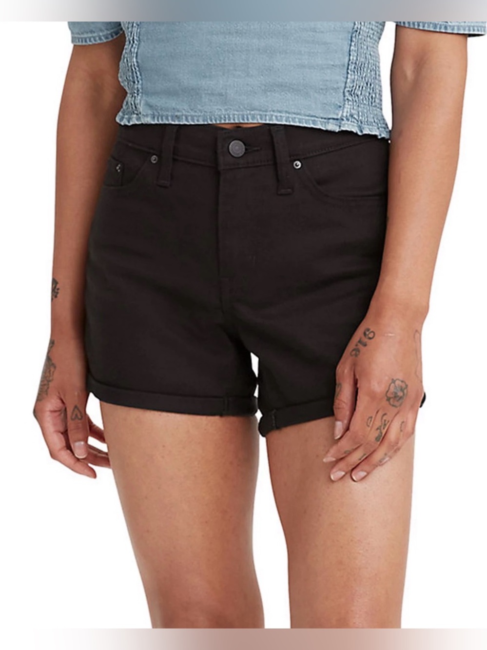 Levi’s Mid Length Shorts Black Denim Stretch Rolled Cuff Size 26 NWT #2589